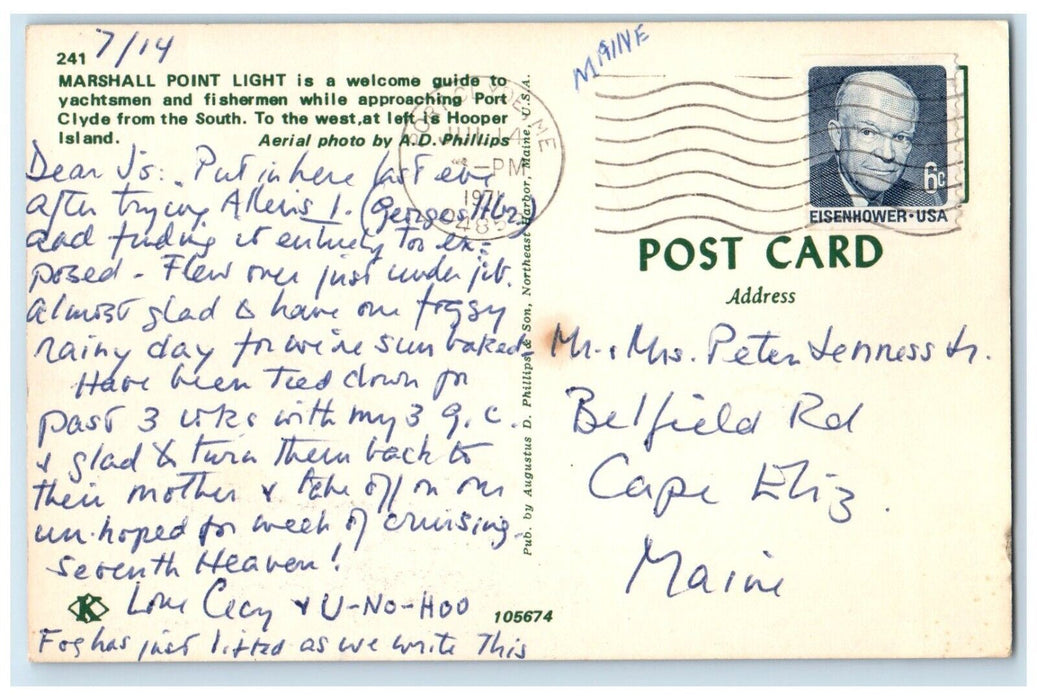 1971 Marshall Point Light Yachtsmen Fishermen Clyde Hooper Island Maine Postcard