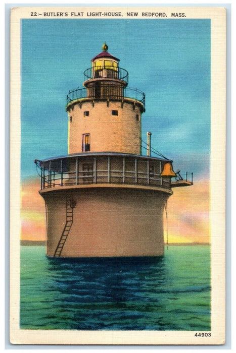 c1940 Butlers Flat Light-House Exterior Sea New Bedford Massachusetts Postcard