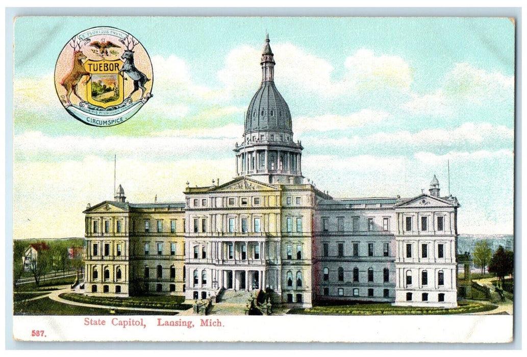 1910 Panorama State Capitol Building Lansing Michigan MI Tuebor Vintage Postcard