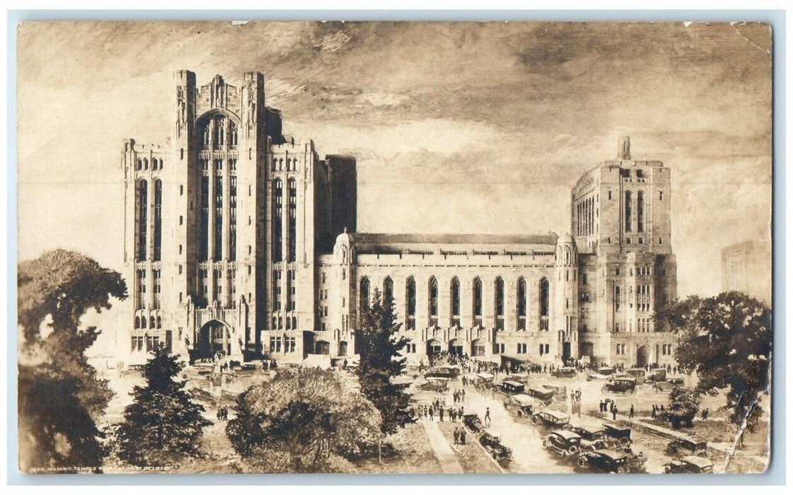 c1925 Masonic Temple Building Concept Detroit Michigan MI RPPC Photo Postcard