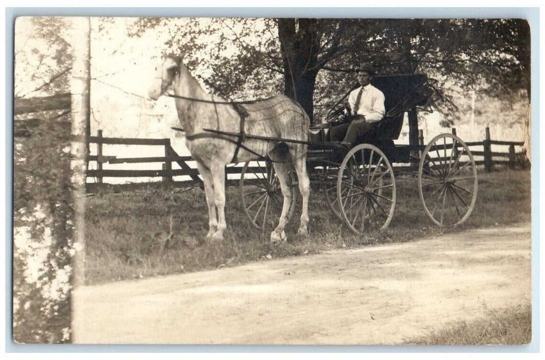 c1910's Man Horse Carriage RFD Hand Cancel Bucyrus Ohio OH RPPC Photo Postcard
