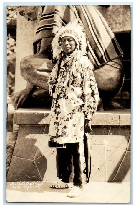 c1920's Native American Indian Man Colorado Springs CO RPPC Photo Postcard