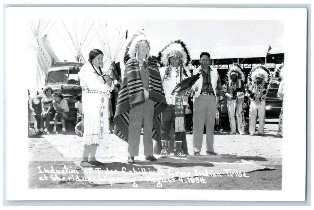 1954 Induction Of Joe Cahill Into Crow Indian Tribe WY RPPC Photo Postcard