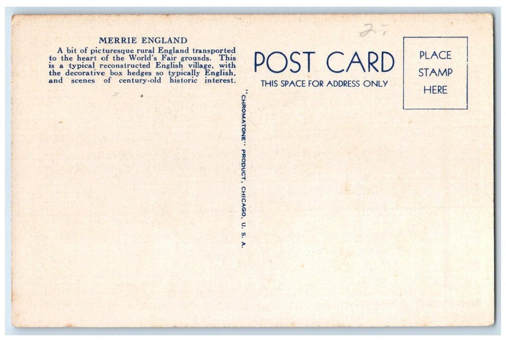 1933 Merrie England Chicago World's Fair Illinois IL Kaufmann Fabry Postcard