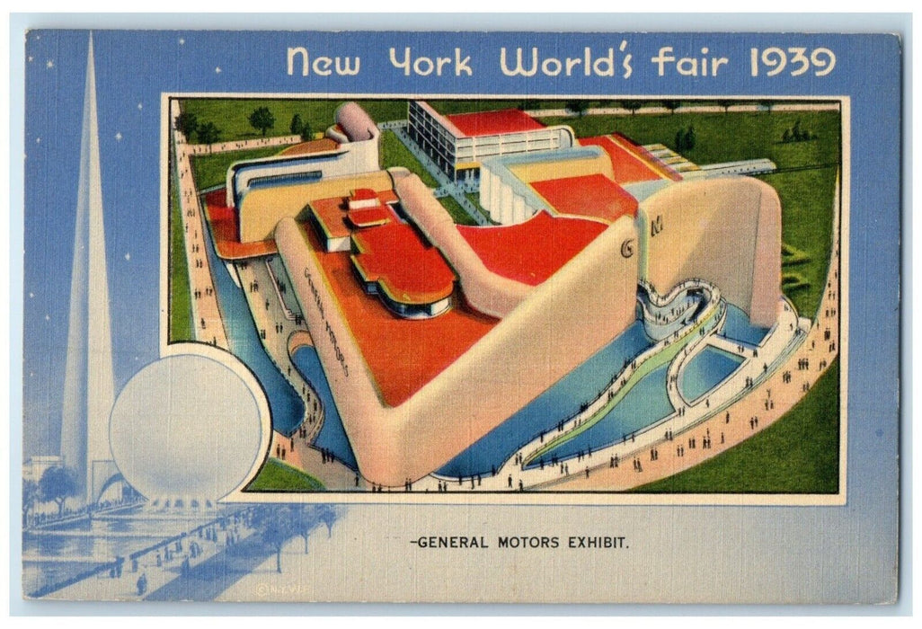 1939 New York World's Fair View Of General Motors Exhibit Vintage Postcard