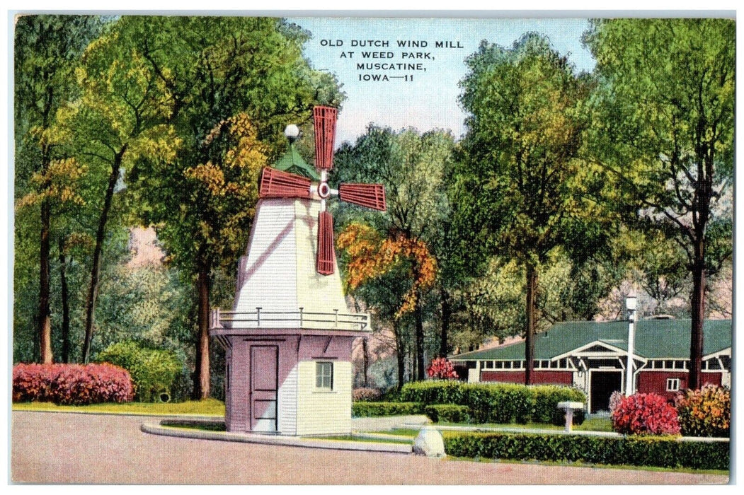 1937 Old Dutch Wind Mill At Weed Park Muscatine Iowa IA Posted Vintage Postcard