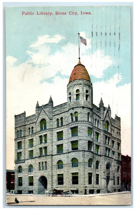 1913 Public Library Building Street View Sioux City Iowa IA Antique Postcard