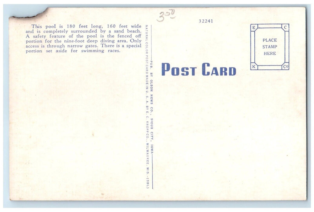 c1960's View Of Leif Erickson Pool Sioux City Iowa IA Unposted Vintage  Postcard