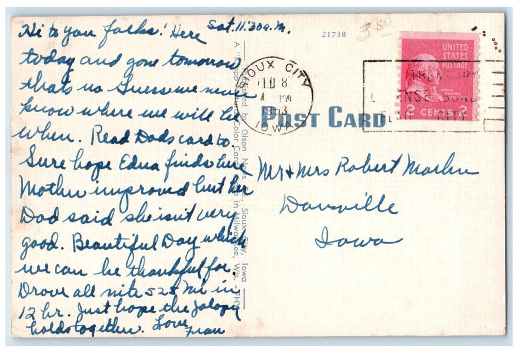 1953 Court House Building Street View Cars Sioux City Iowa IA Vintage Postcard
