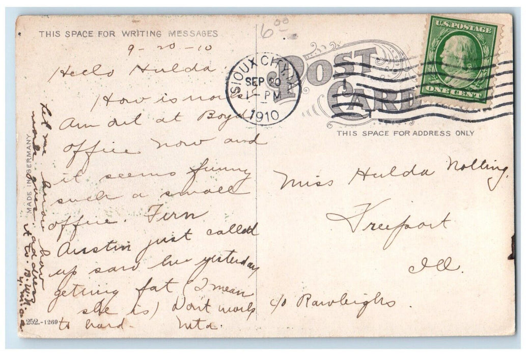 1910 Hawkeye Club Building Scene Street Sioux City Iowa IA Antique Postcard