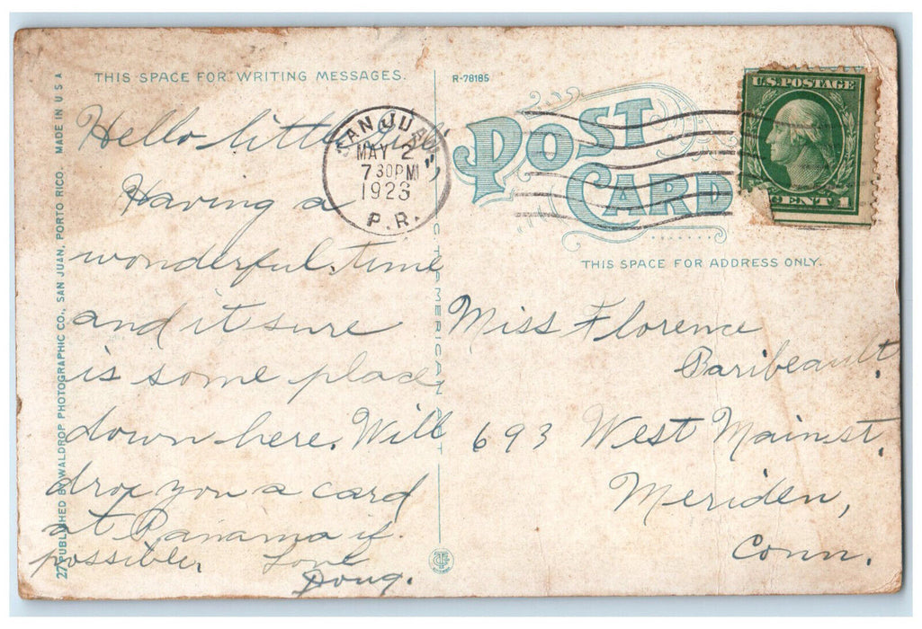 1923 Military Road Near Aibonito Puerto Rico Vintage Posted Postcard