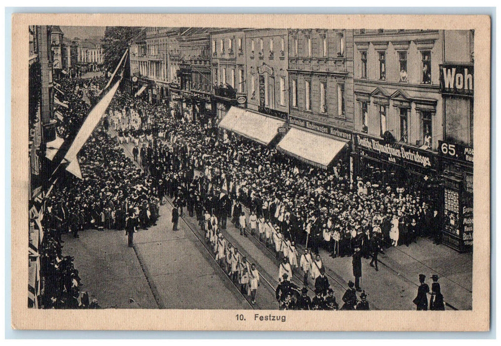 1921 Parade Showing White Dressed Men of YMCA Catholic Youth Germany Postcard