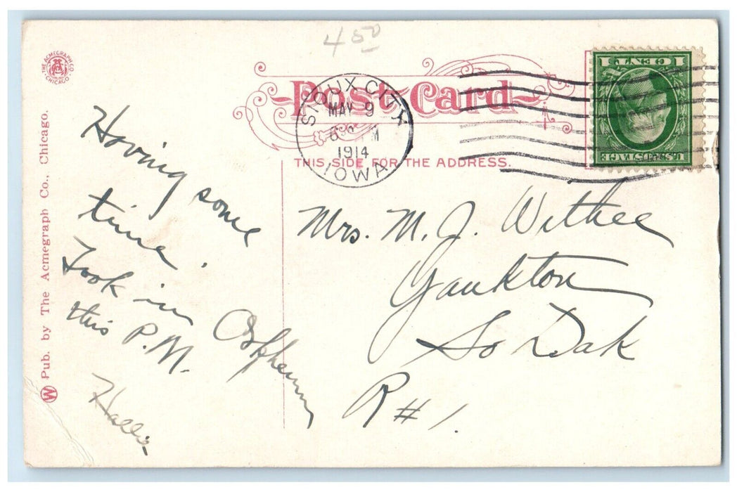 1914 Crystal Lake Near Sioux City Iowa IA, Sailboat Scene Antique Postcard