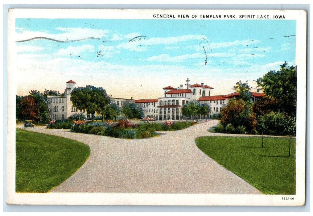 1934 General View Of Templar Park Building Scene Spirit Lake Iowa IA Postcard