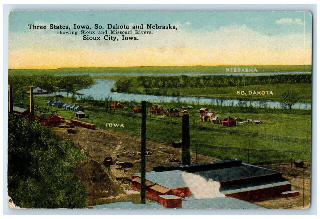 c1910's Three States Iowa South Dakota Nebraska Showing Missouri Rivers Postcard