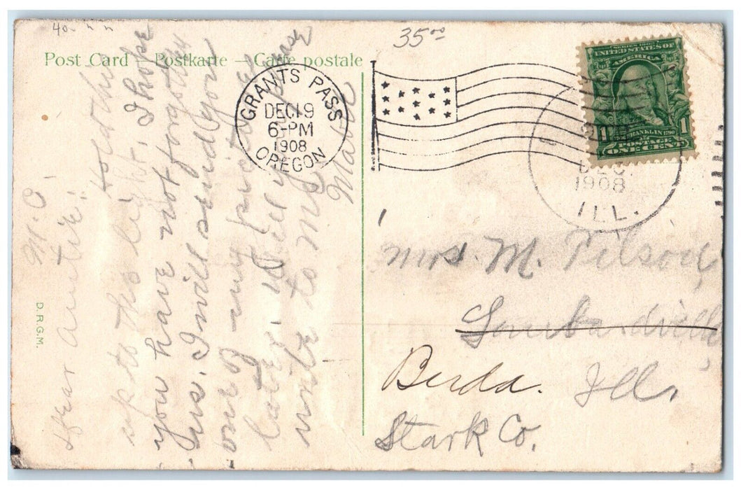 1908 Christmas Houses Winter Snow Hold To Light HTL Grants Pass OR Postcard