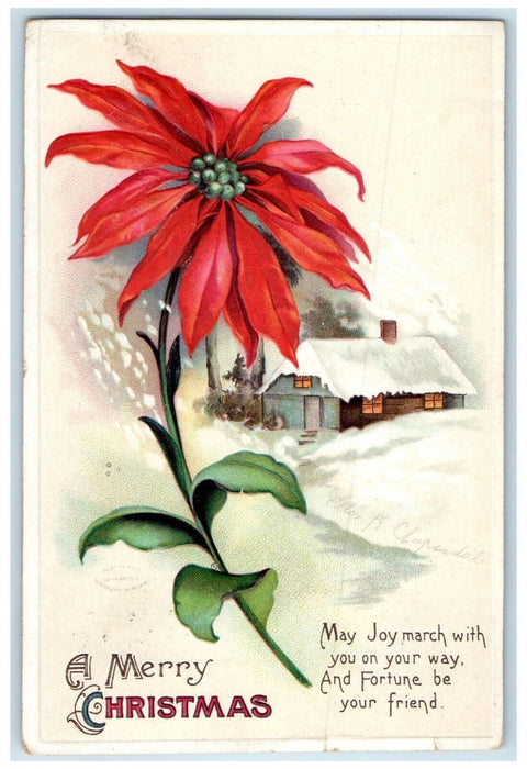 Christmas Poinsettia Flowers Ellen Clapsaddle Artist Signed Chicago IL Postcard