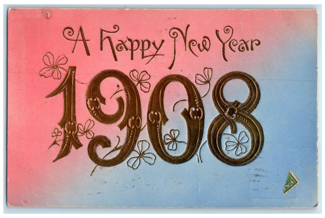 1908 New Year Large Numbers Embosses Davenport Iowa IA Posted Antique Postcard