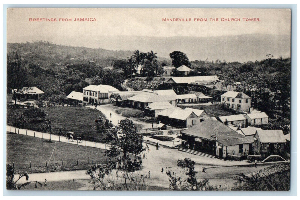 c1910 Greetings from Jamaica Mandeville from Church Tower Unposted Postcard
