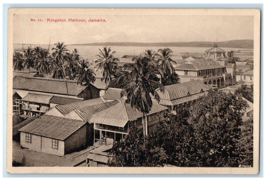 c1930's Air View Buildings in Kingston Harbour Jamaica Vintage Unposted Postcard