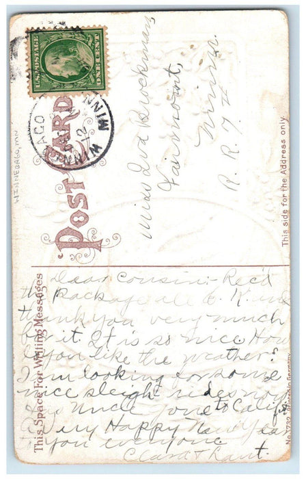 1911 New Year Song Birds Mistletoe Embossed Winnebago Minnesota MN Postcard