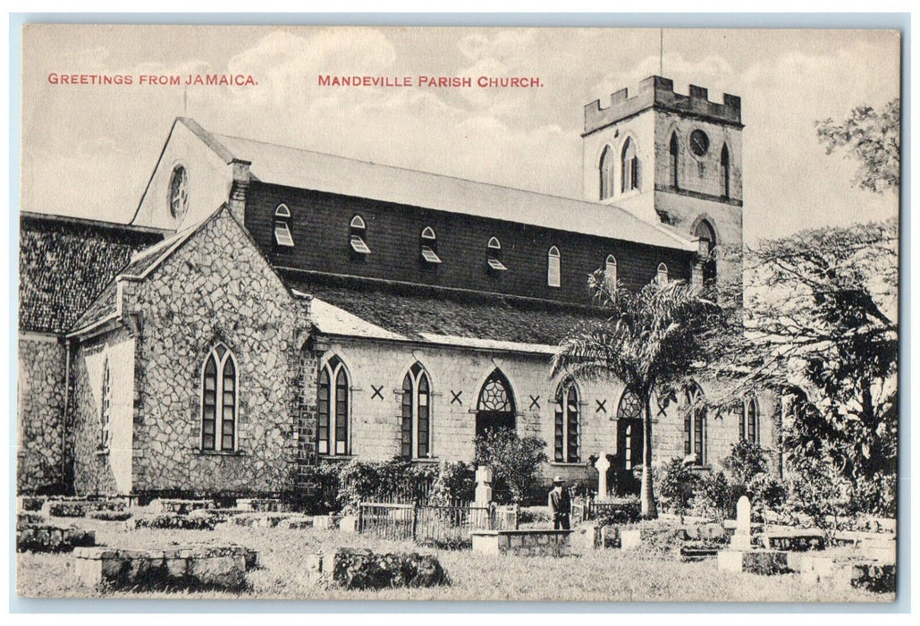 c1910 Mandeville Parish Church Greetings from Jamaica Unposted Postcard