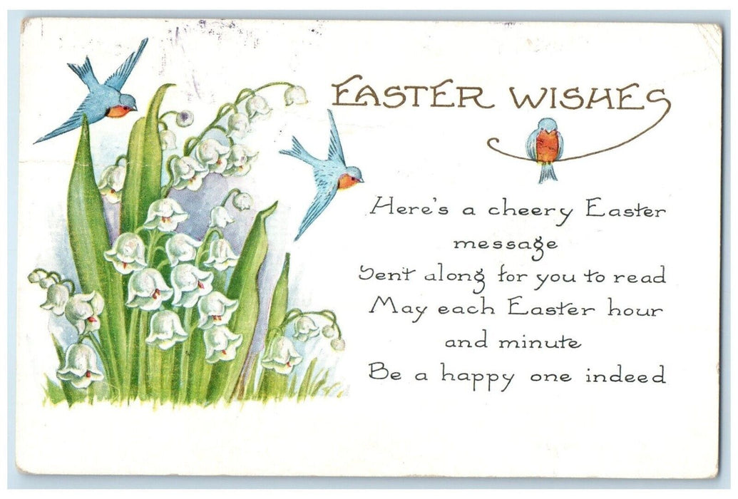 1925 Easter Wishes Birds And Flowers Embossed Borup Minnesota MN Posted Postcard