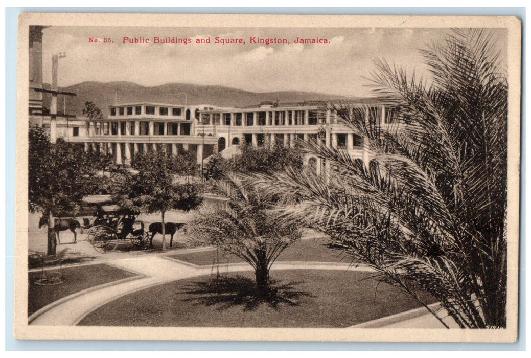 c1930's Public Buildings and Square Kingston Jamaica Vintage Postcard