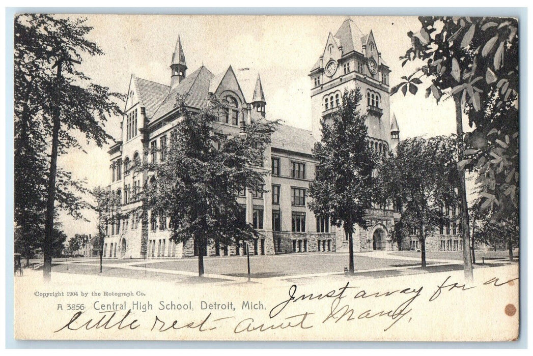 1908 Exterior View Central High School Building Detroit Michigan Posted Postcard