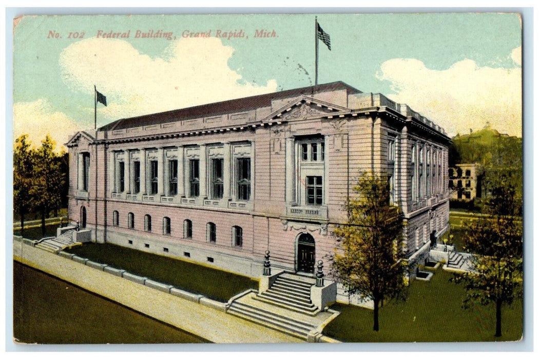 1912 Birds Eye View Federal Building Grand Rapids Michigan MI Vintage Postcard