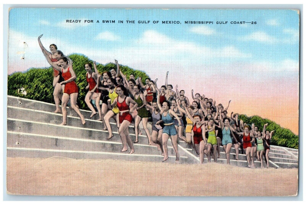 1938 Ready For A Swim Swimsuit Beach Gulf Mexico Mississippi Gulf Coast Postcard
