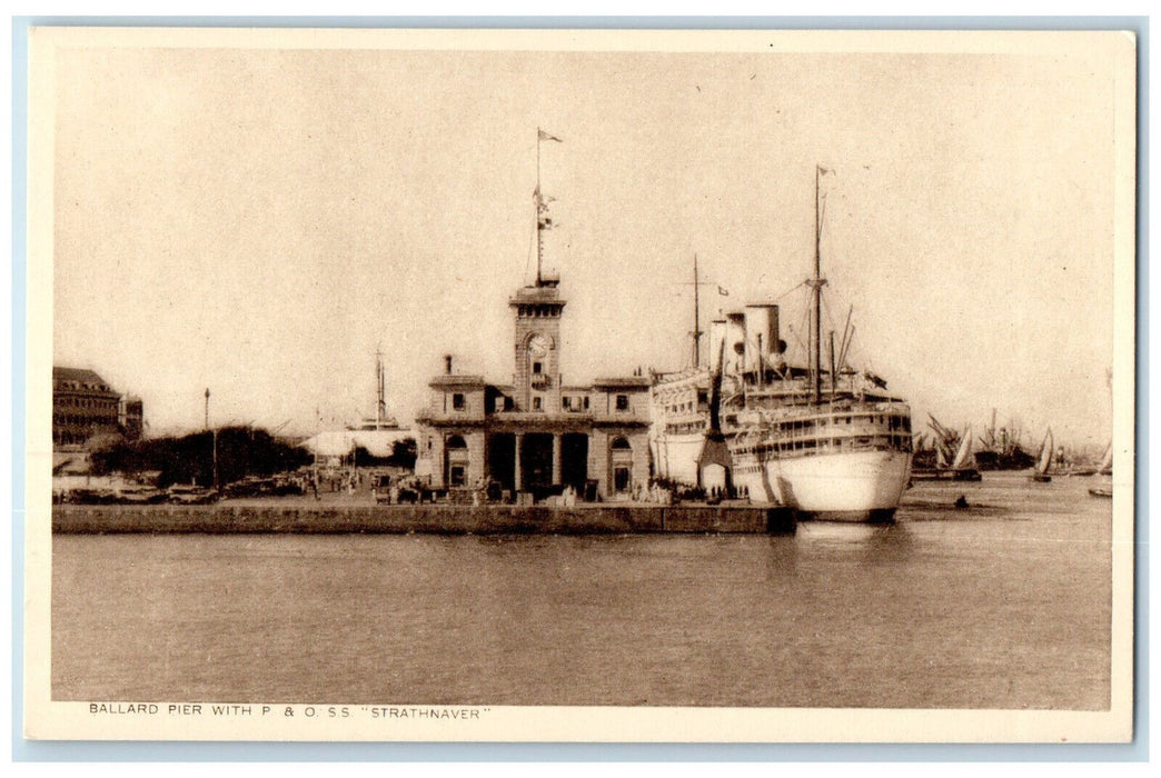 c1920's Ballard Pier with P & O SS "Strathnaver" Mumbai India Postcard