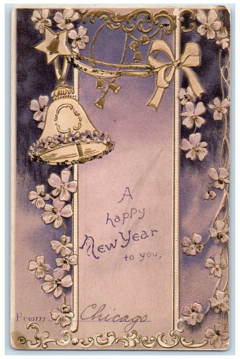 1905 New Year Ringing Bell Flowers Saint Paul Minnesota MN Antique Postcard