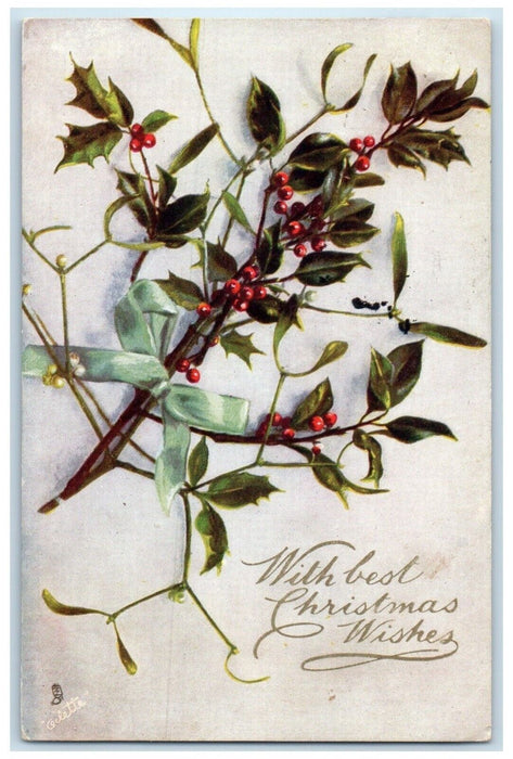 1924 Christmas Wishes Holly Berries Oilette Tuck's Winsted Minnesota MN Postcard