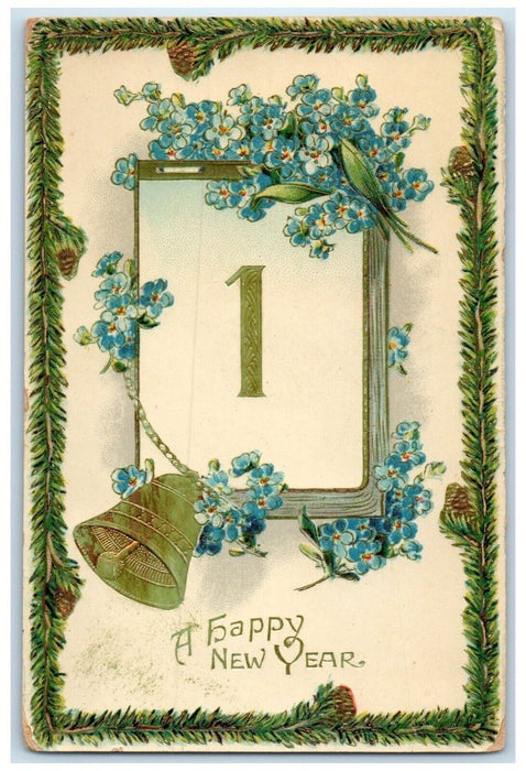New Year Calendar Pansies Flowers Nash Gel Gold Gilt Brazilton KS Postcard