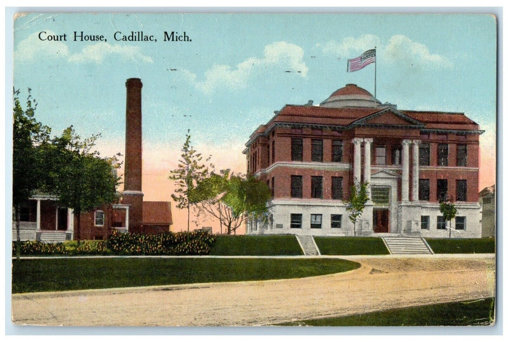 1915 Exterior Court House Building Cadillac Michigan MI Antique Vintage Postcard