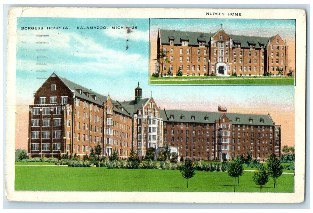 1935 Exterior Borgess Hospital Multi-View Kalamazoo Michigan MI Posted Postcard