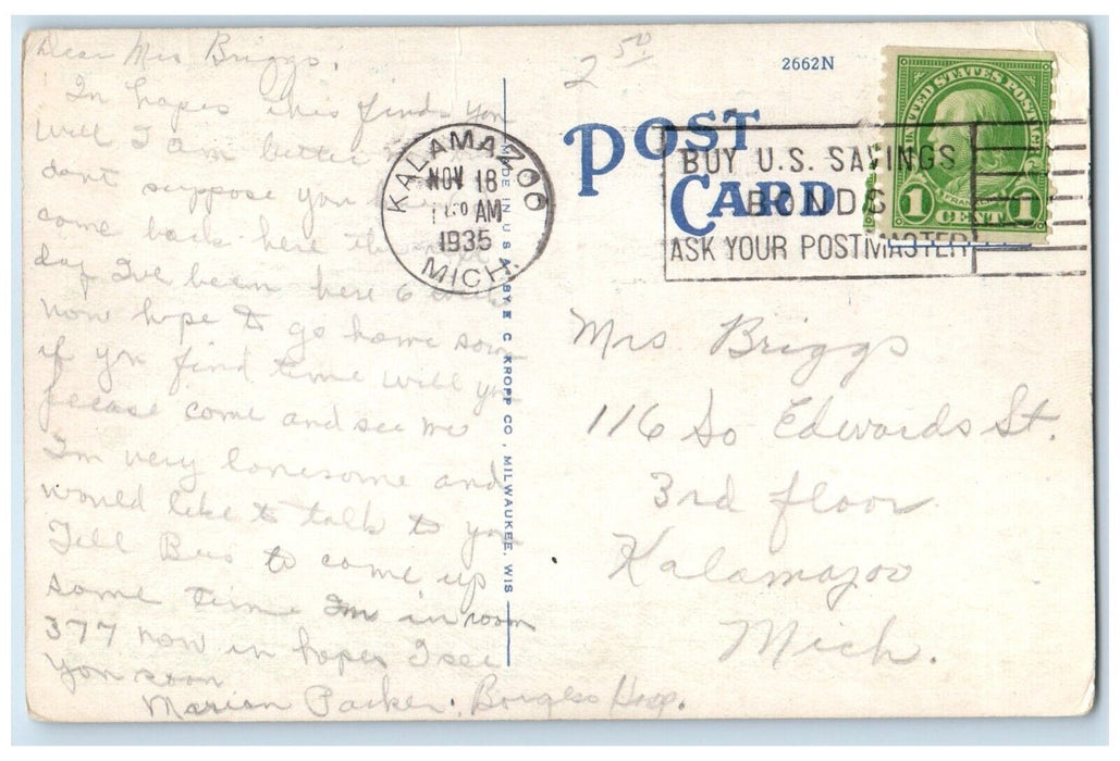1935 Exterior Borgess Hospital Multi-View Kalamazoo Michigan MI Posted Postcard