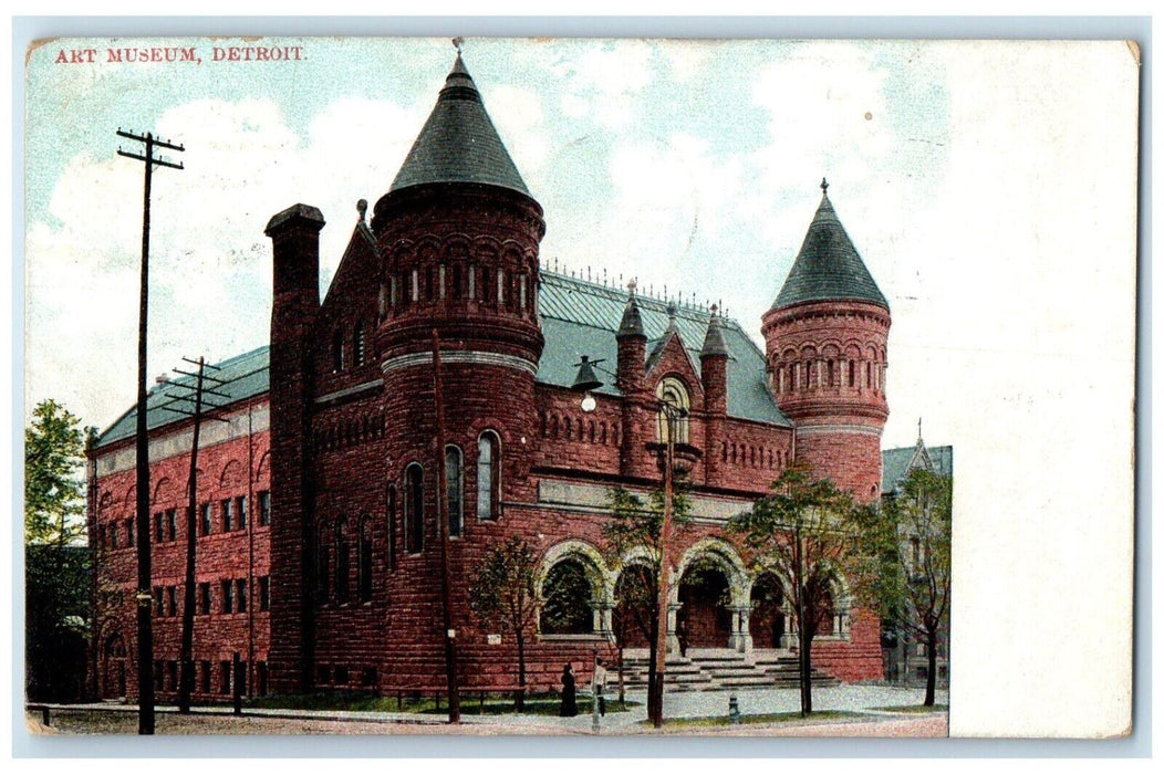 1908 Exterior View Art Museum Building Detroit Michigan Vintage Antique Postcard