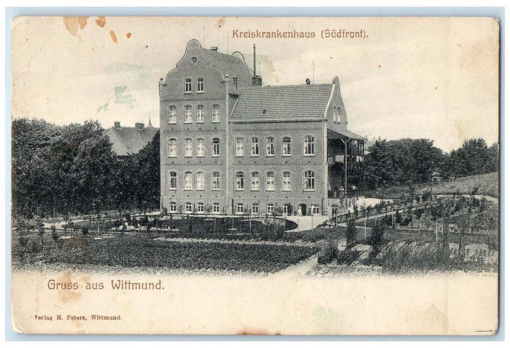 c1910 District hospitals Greetings from Wittmund Germany Unposted Postcard