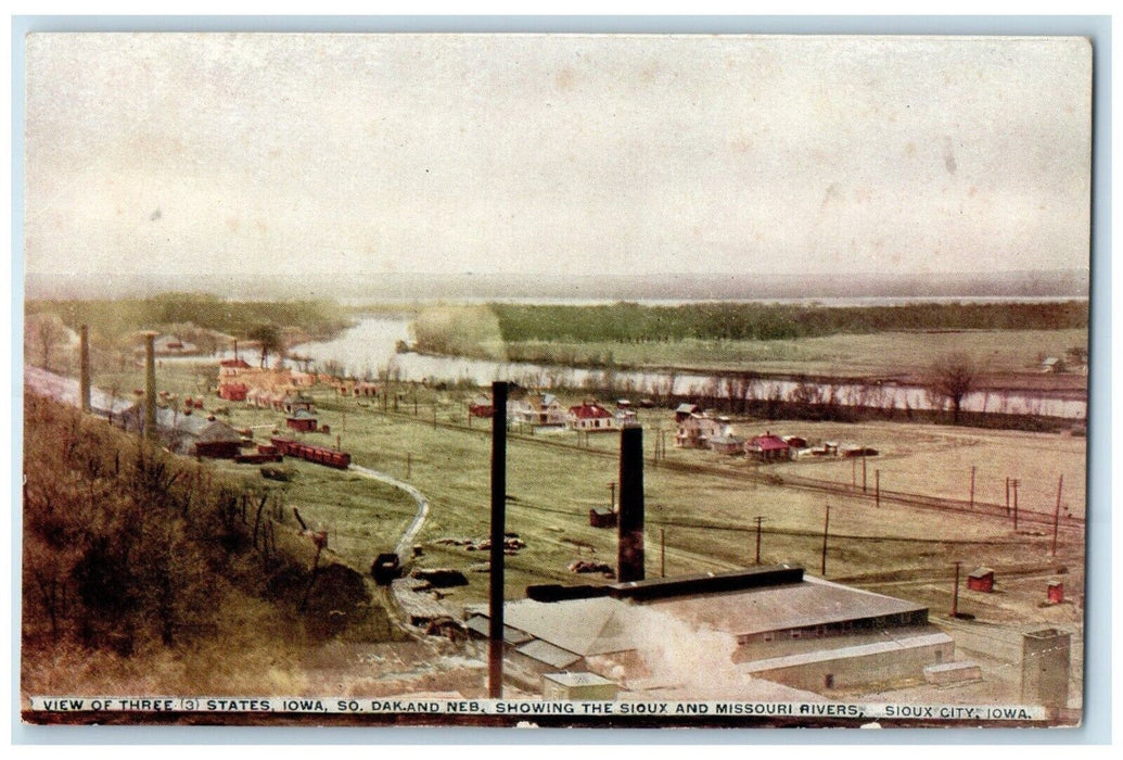 View Of Three States Iowa So. Dakota Neb. Showing Sioux And Missouri Postcard