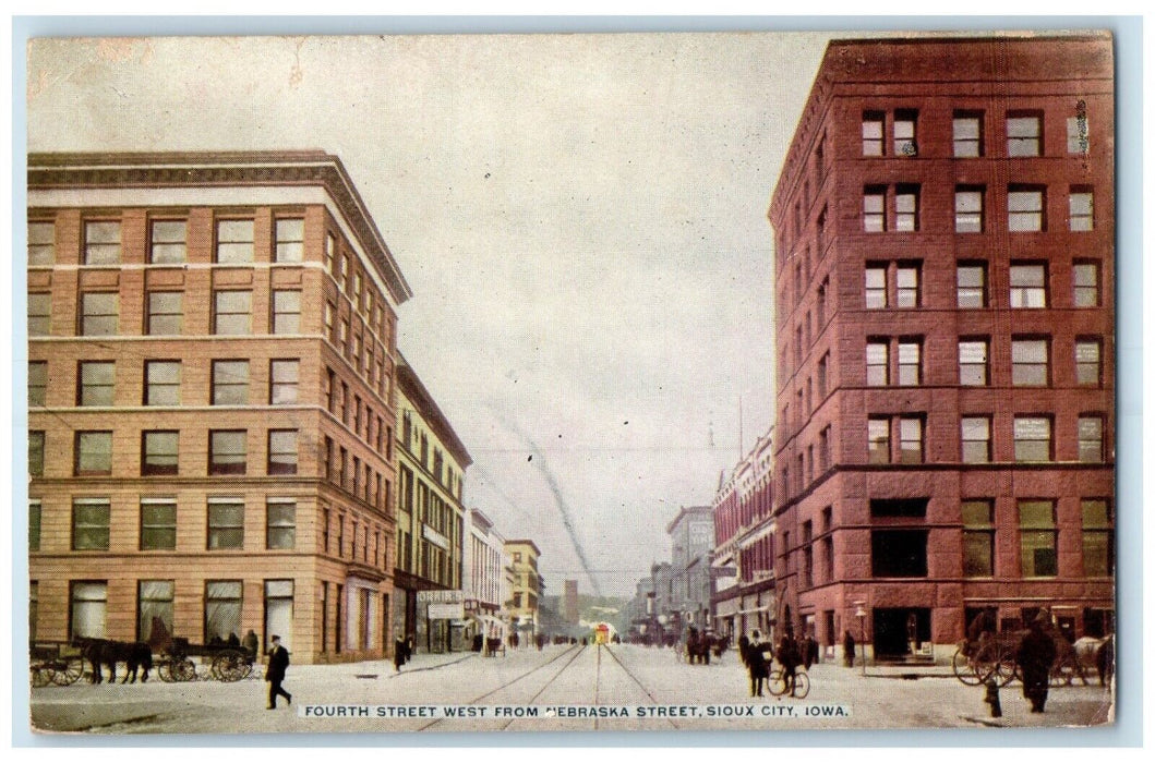 c1910's Fourth Street West From Nebraska Street Sioux City Iowa IA Postcard