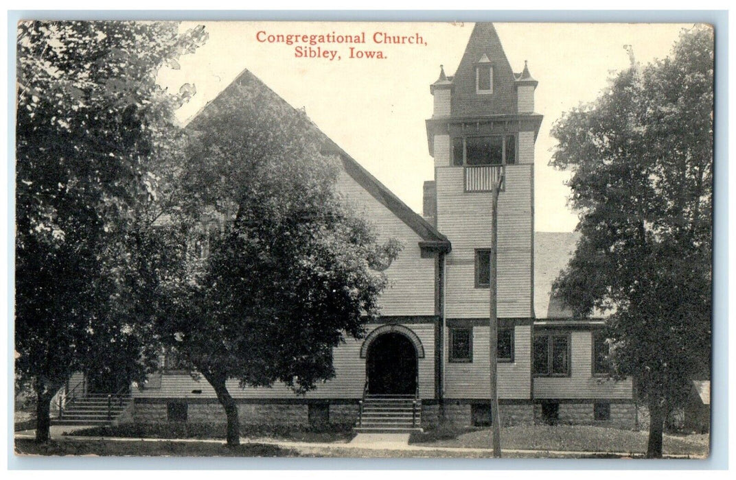 c1930's Congregational Church Scene Street Sibley Iowa IA Vintage Postcard