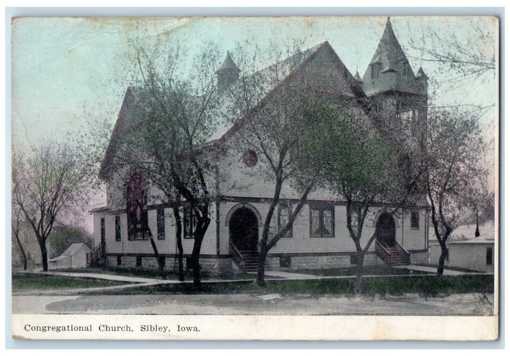 1908 Congregational Church Scene Street Sibley Iowa IA Posted Antique Postcard