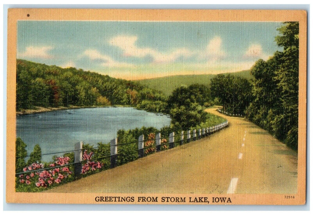 Greetings From Storm Lake Iowa IA, Curve Road And Lake View Vintage Postcard