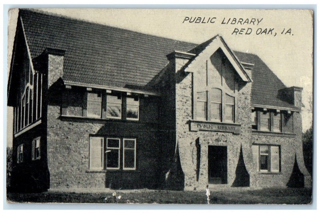 1914 Public Library Building Red Oak Iowa IA Posted Antique Postcard