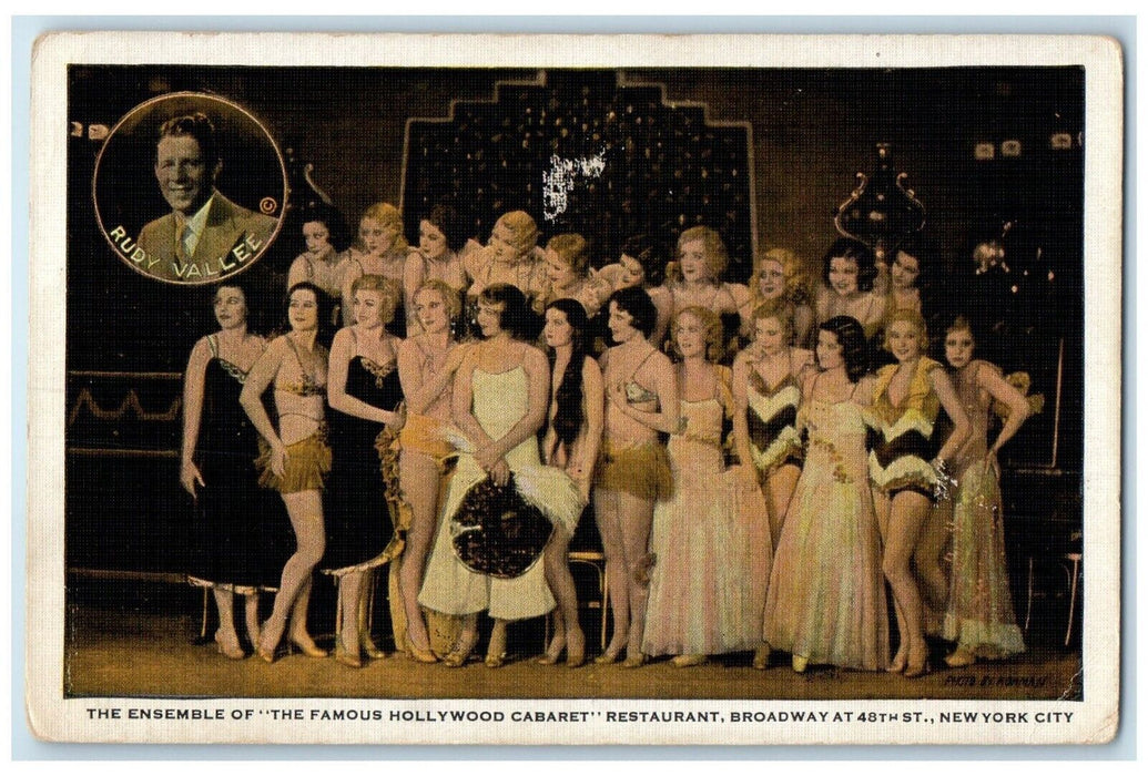 c1940 Ensemble Famous Hollywood Cabaret Restaurant St. New York City NY Postcard
