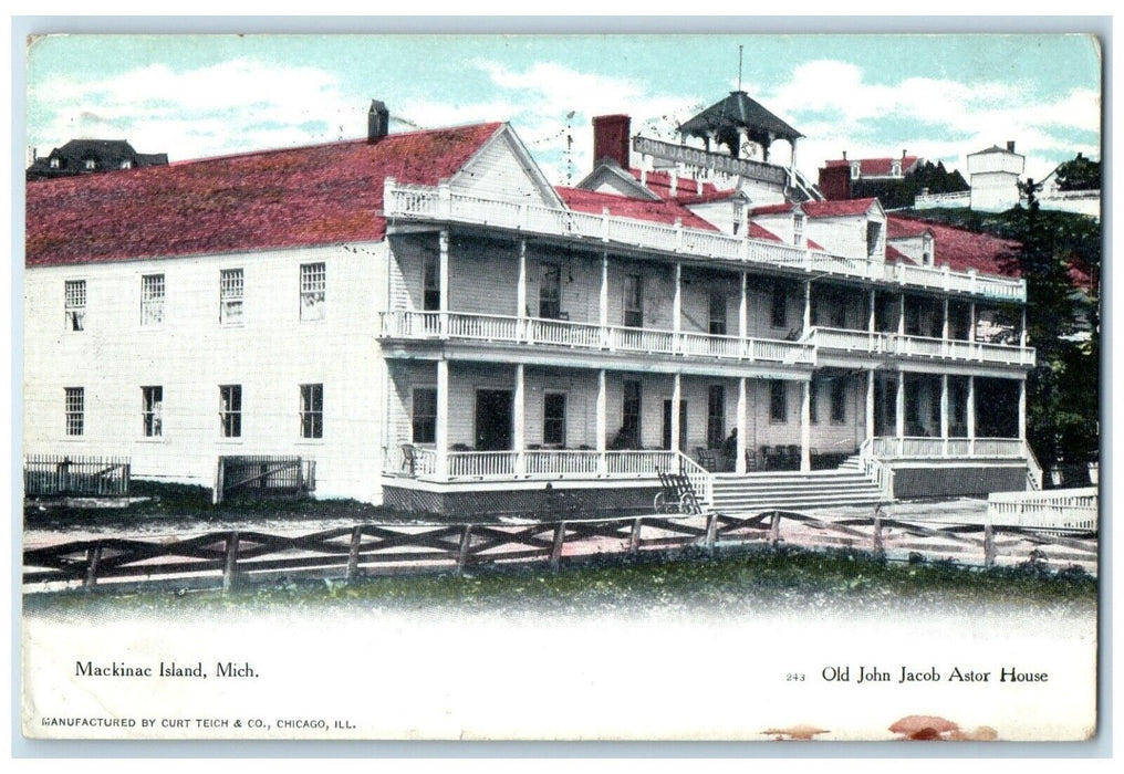 1907 Old John Jacob Astor House Exterior Stair Mackinac Island Michigan Postcard
