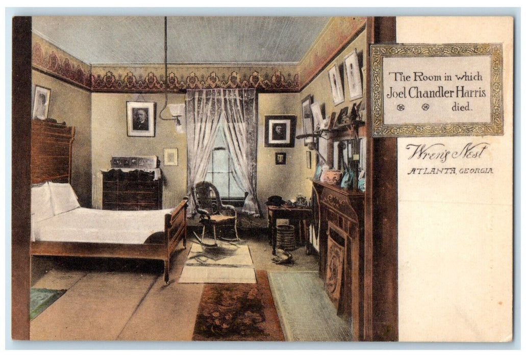 c1930 Room Joel Chandler Harris Died Wrens Nest Atlanta Georgia Vintage Postcard