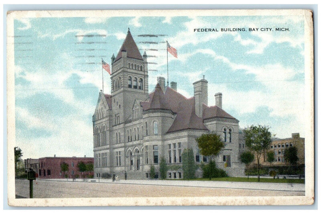1916 Roadside View Federal Building Bay City Michigan MI Vintage Posted Postcard